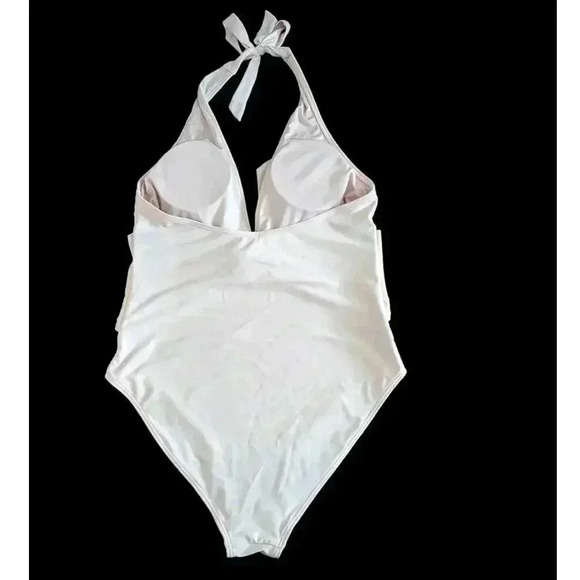 Cupshe Magnolia Plunge Pink V-neck Halter Tie Waist One Piece Swimsuit Size L - Picture 4 of 4